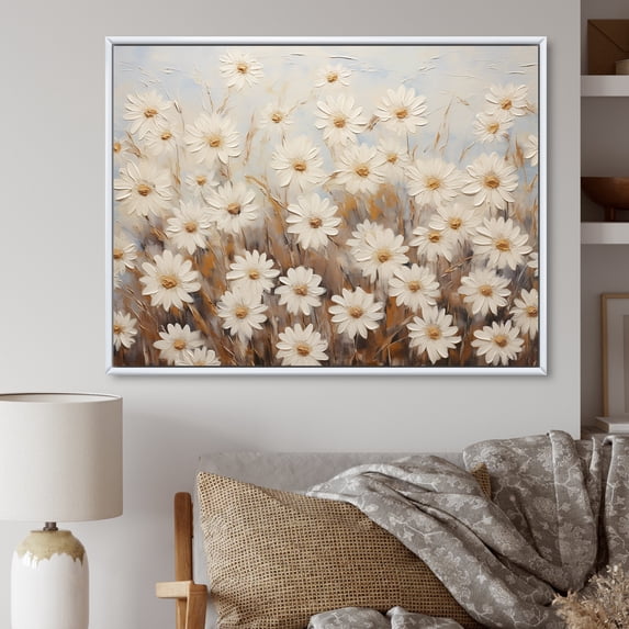 Designart "Elegant White Daisy Fields VII" Daisies Floater Framed Wall Art Prints