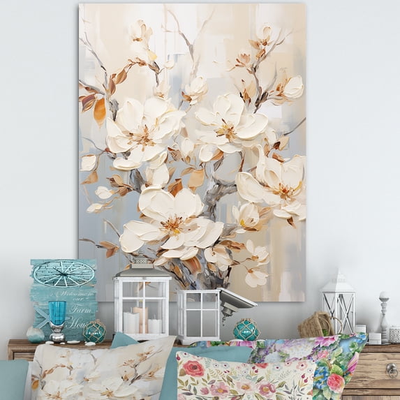 Designart "Elegant White Magnolia Serenity I" Magnolias Canvas Art Print