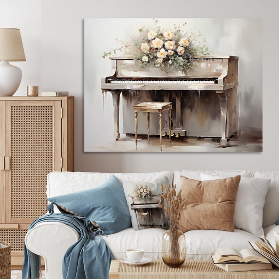 Designart "Elegant Woman Playing Violin" Entertainment Wall Art - Vintage White Music Bedroom Canvas Wall Art