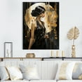 thumbnail image 1 of Designart "Elegant Woman Portrait in Black and Gold I" Fashion Canvas Wall Art - Glam Black Woman Entryway Wall Art Print, 1 of 6