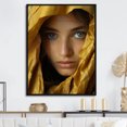 thumbnail image 1 of Designart "Elegant Woman With Golden Glyphs" Fashion Woman Floater Framed Wall Art Living Room, 1 of 5