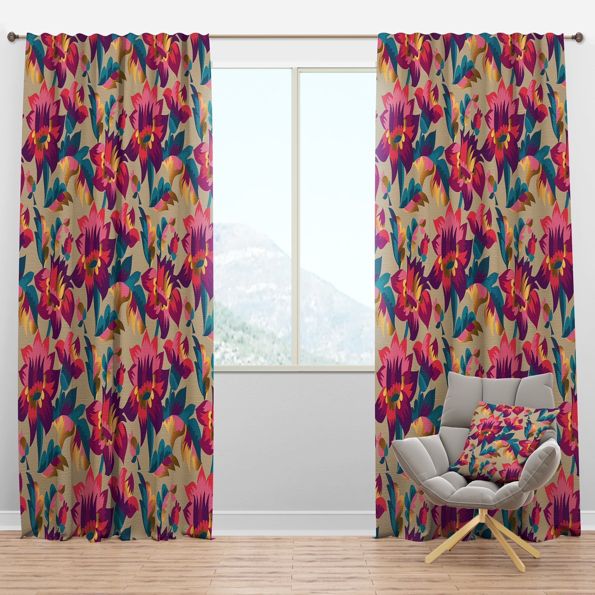Designart 'Elegant blossom Retro pattern' Mid-Century Modern Blackout Curtain Panel