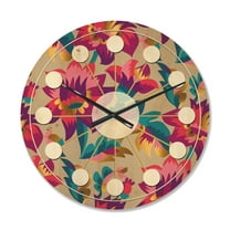 Designart 'Elegant blossom Retro pattern' Mid-Century Modern Wood Wall Clock