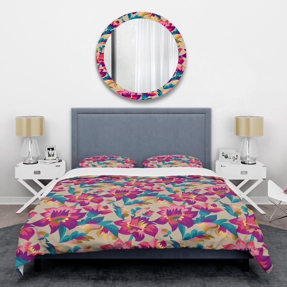 Designart 'Elegant blossom hand drawn folk pattern' Mid-Century Modern Duvet Cover Set