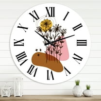 Designart 'Elementary Shapes With Abstract Flowers Plants I' Modern Wall Clock