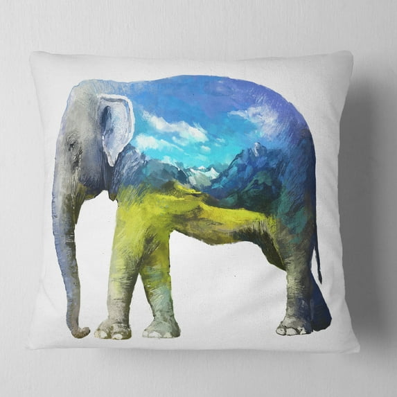 Designart Elephant Double Exposure Illustration - Animal Throw Pillow - 18x18