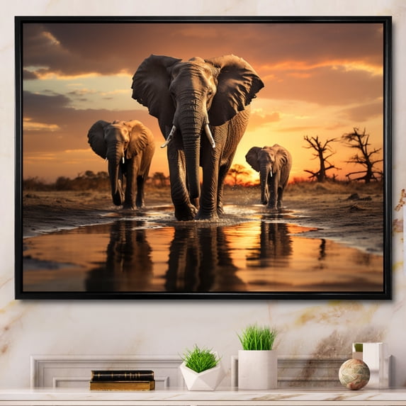 Designart "Elephant Forms Of Serenity II" Animals Floater Framed Canvas Art Print