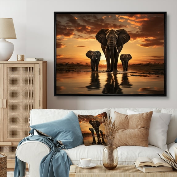 Designart "Elephant Forms Of Serenity III" Animals Floater Framed Wall Art Print