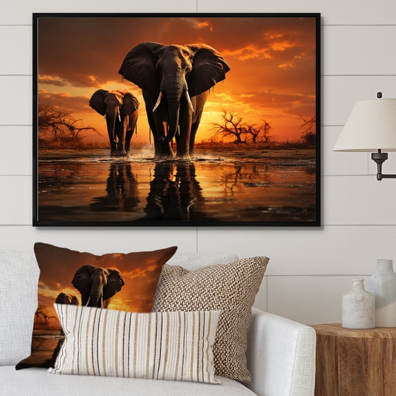 Designart "Elephant Forms Of Serenity IV" Animals Floater Framed Canvas Print