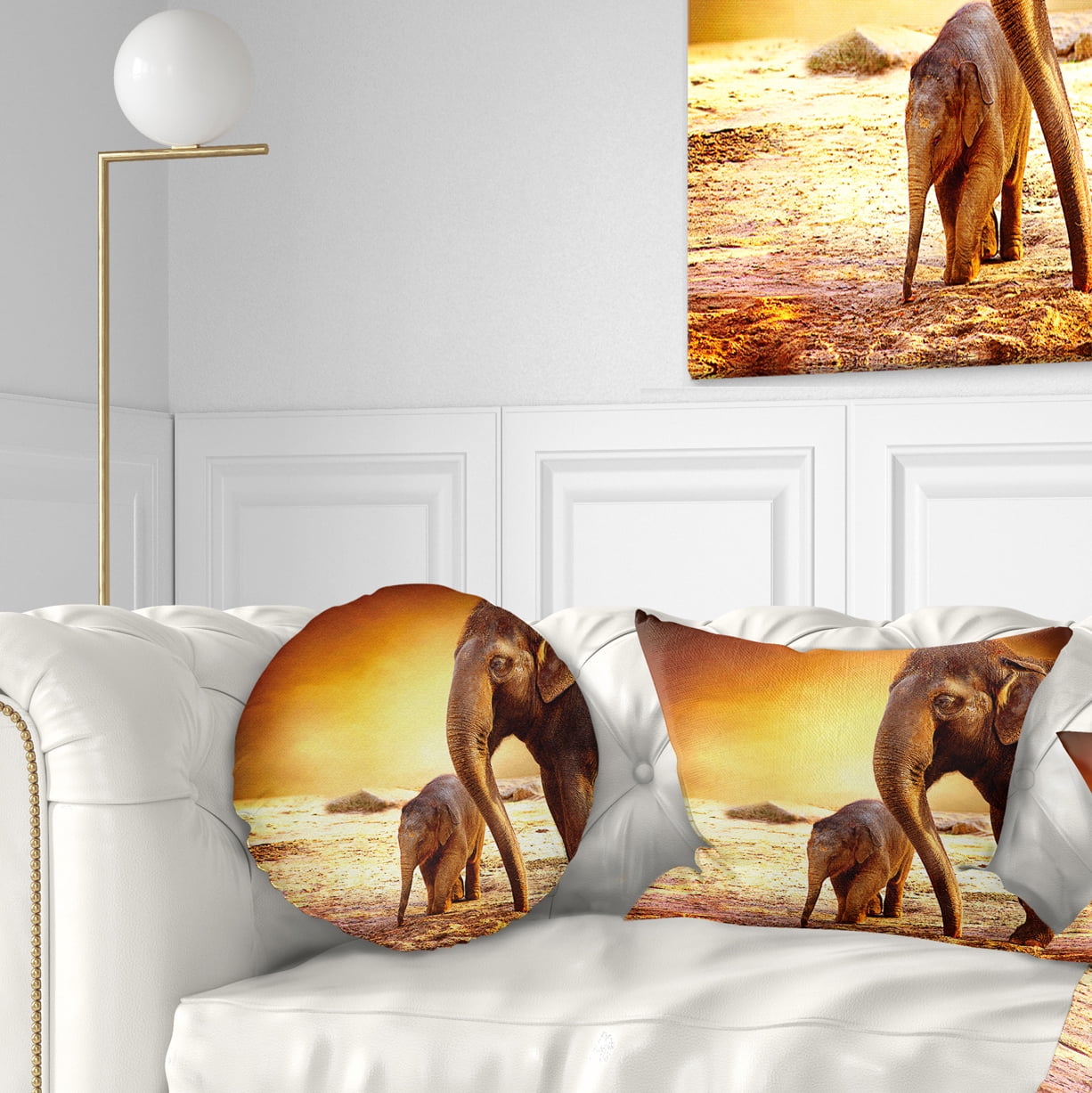Designart Elephant Mother and Baby Outdoors - African Throw Pillow - 12x20