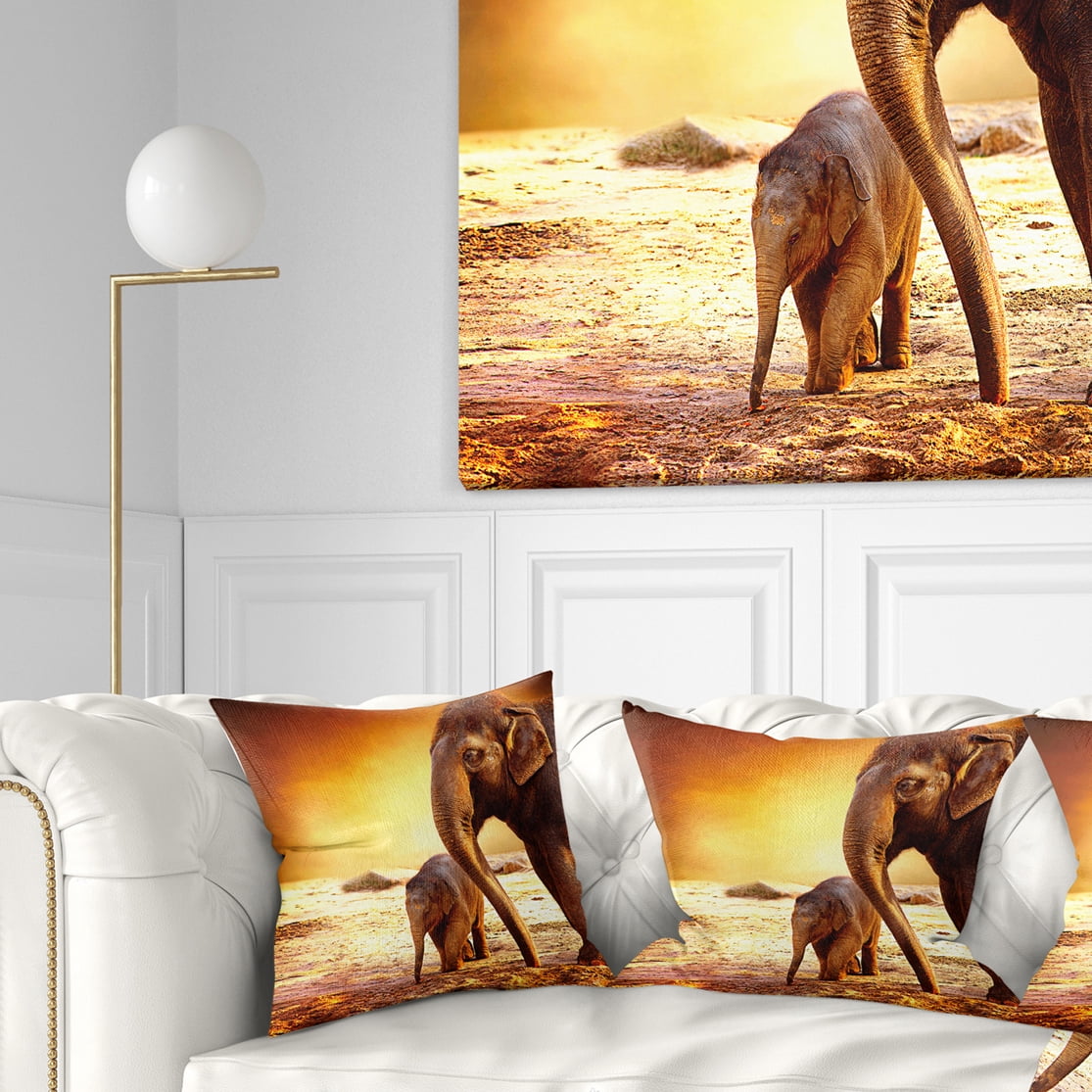 Designart Elephant Mother and Baby Outdoors - African Throw Pillow - 16x16