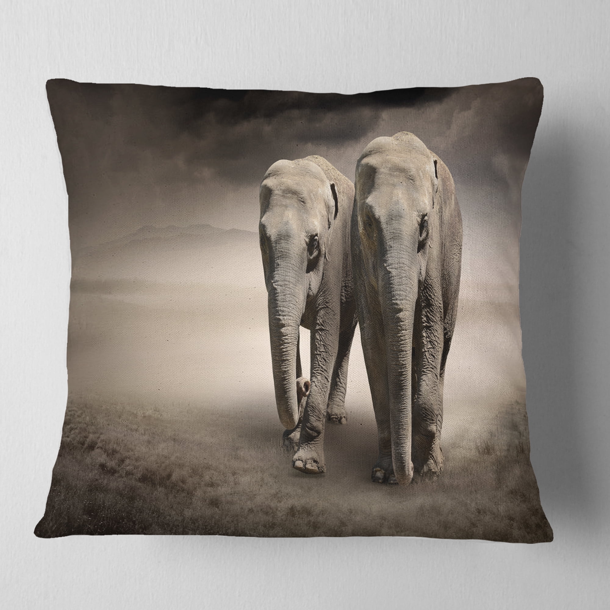 Designart Elephant Pair in Motion - Animal Throw Pillow - 18x18