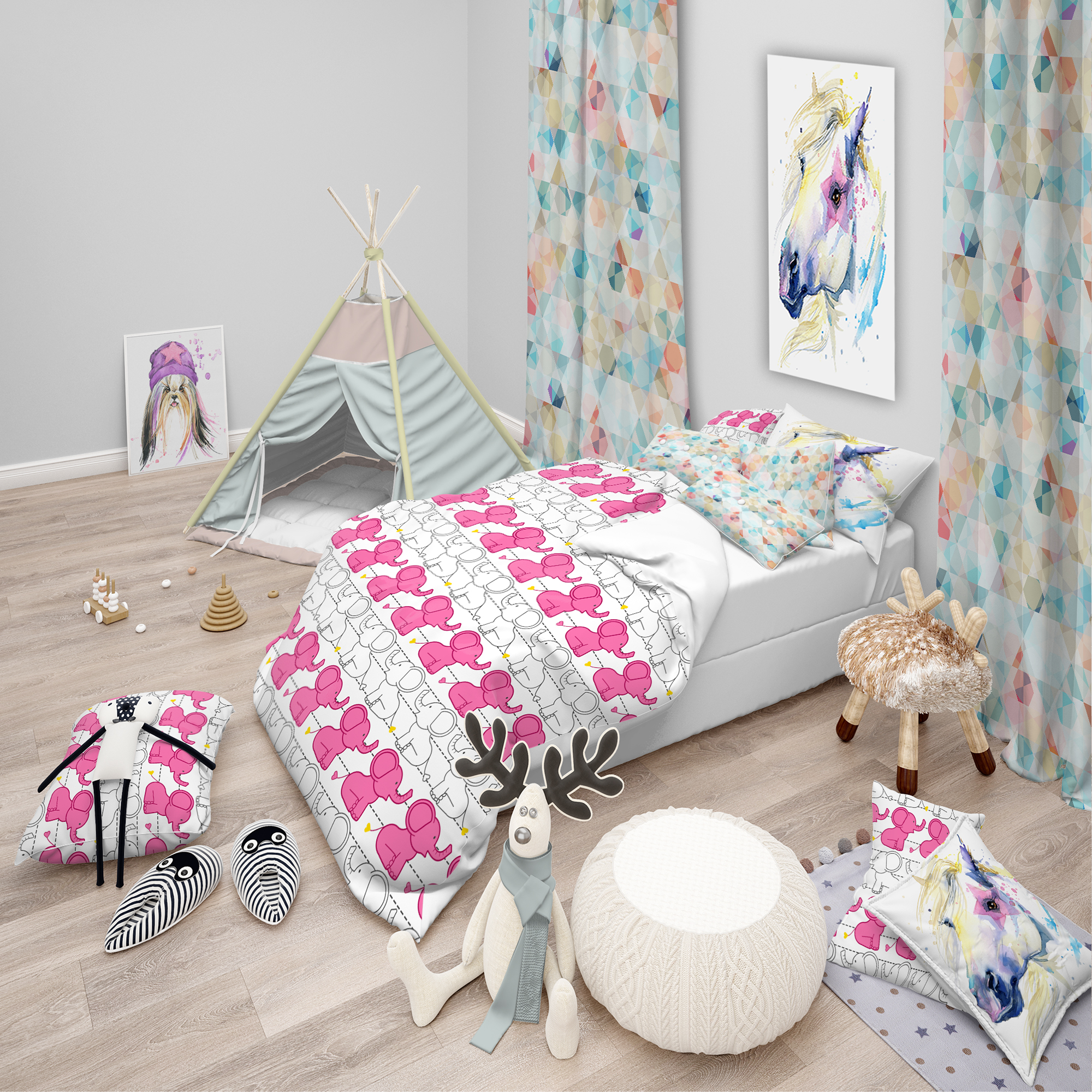 Designart 'Elephant Pattern' Tropical kids Duvet Cover Set