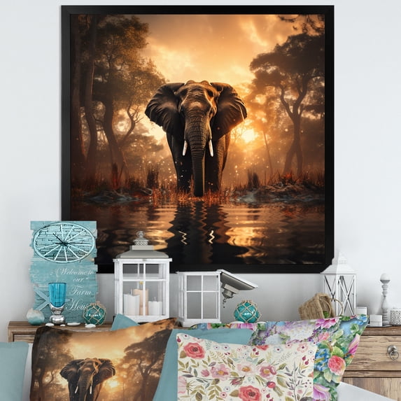 Designart "Elephant Portrait Monochrome II" Landscapes Floater Framed Canvas Art Print