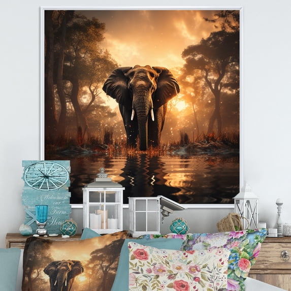 Designart "Elephant Portrait Monochrome II" Landscapes Floater Framed Canvas Art Print