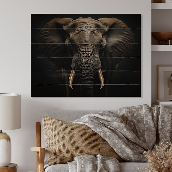 Designart "Elephant Silent II" Animals Print on Natural Pine Wood