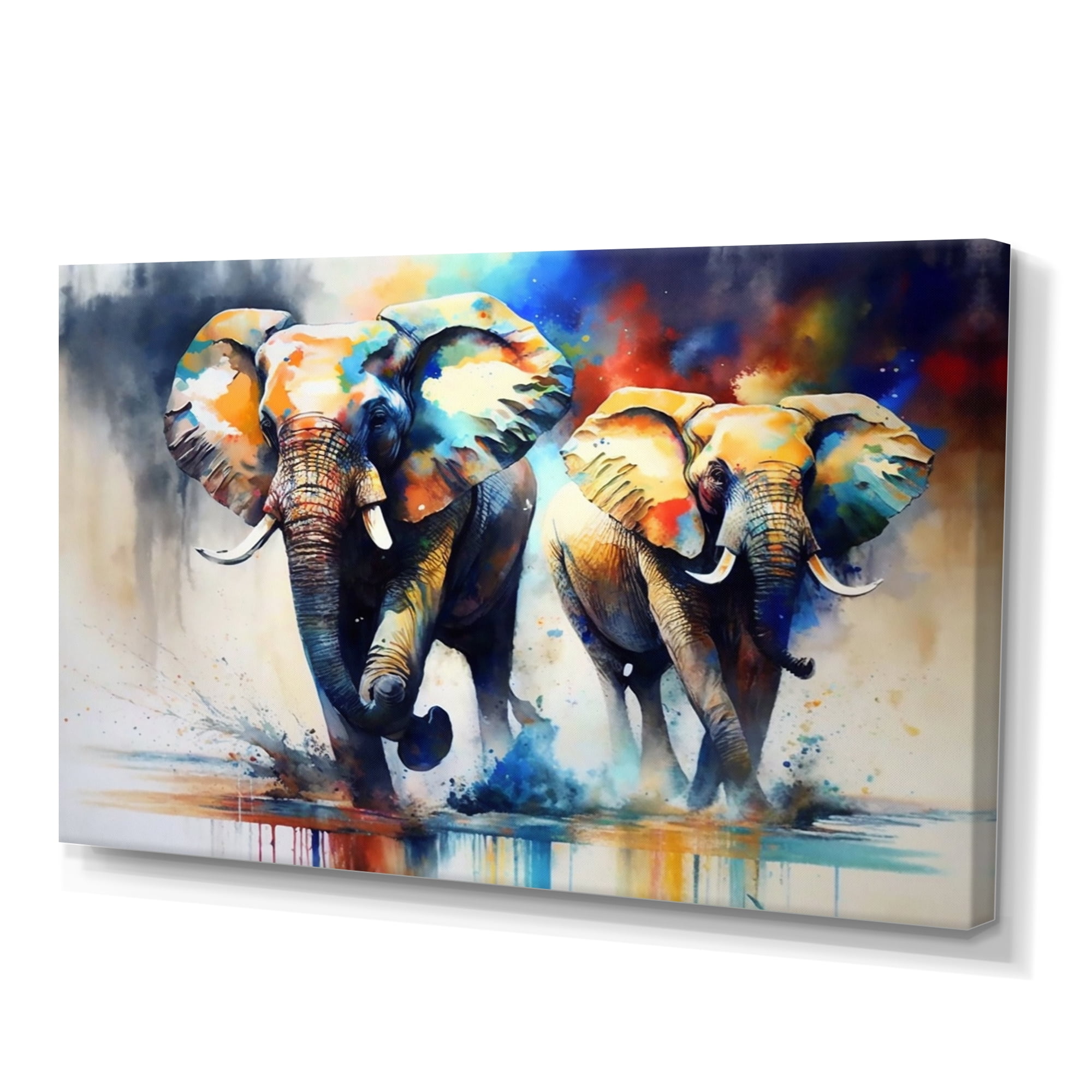 Designart Elephants Running I Canvas Wall Art