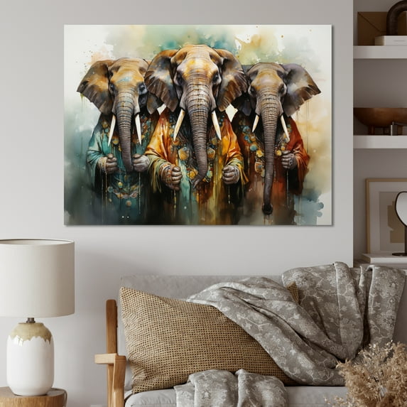 Designart "Elephants Sacred African Wall art I" African Canvas Art Print