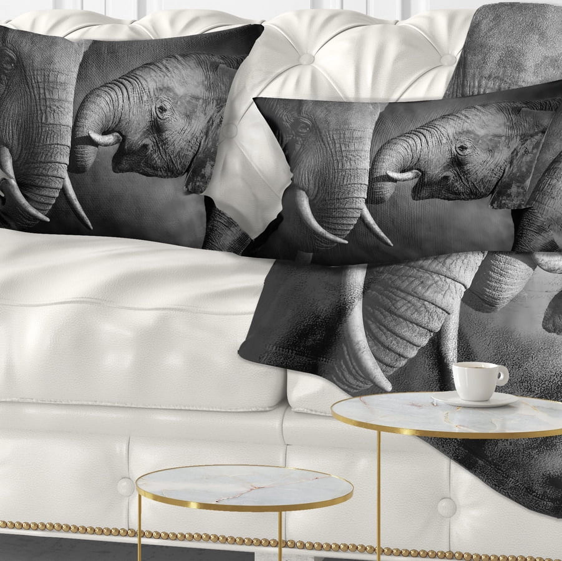 Designart Elephants Showing Affection - Abstract Throw Pillow - 12x20