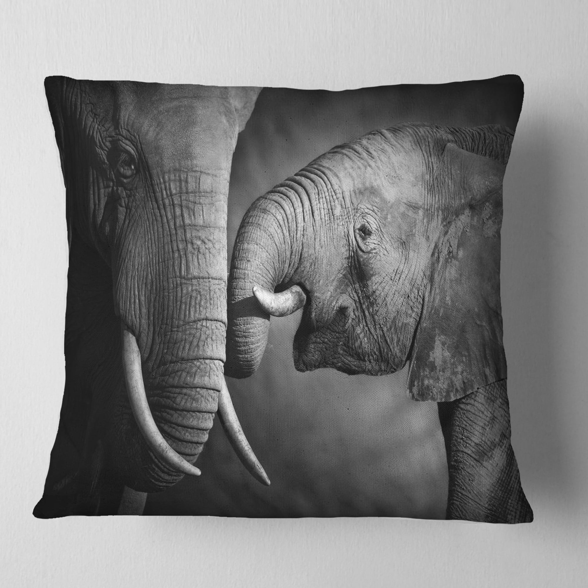 Designart Elephants Showing Affection - Abstract Throw Pillow - 18x18