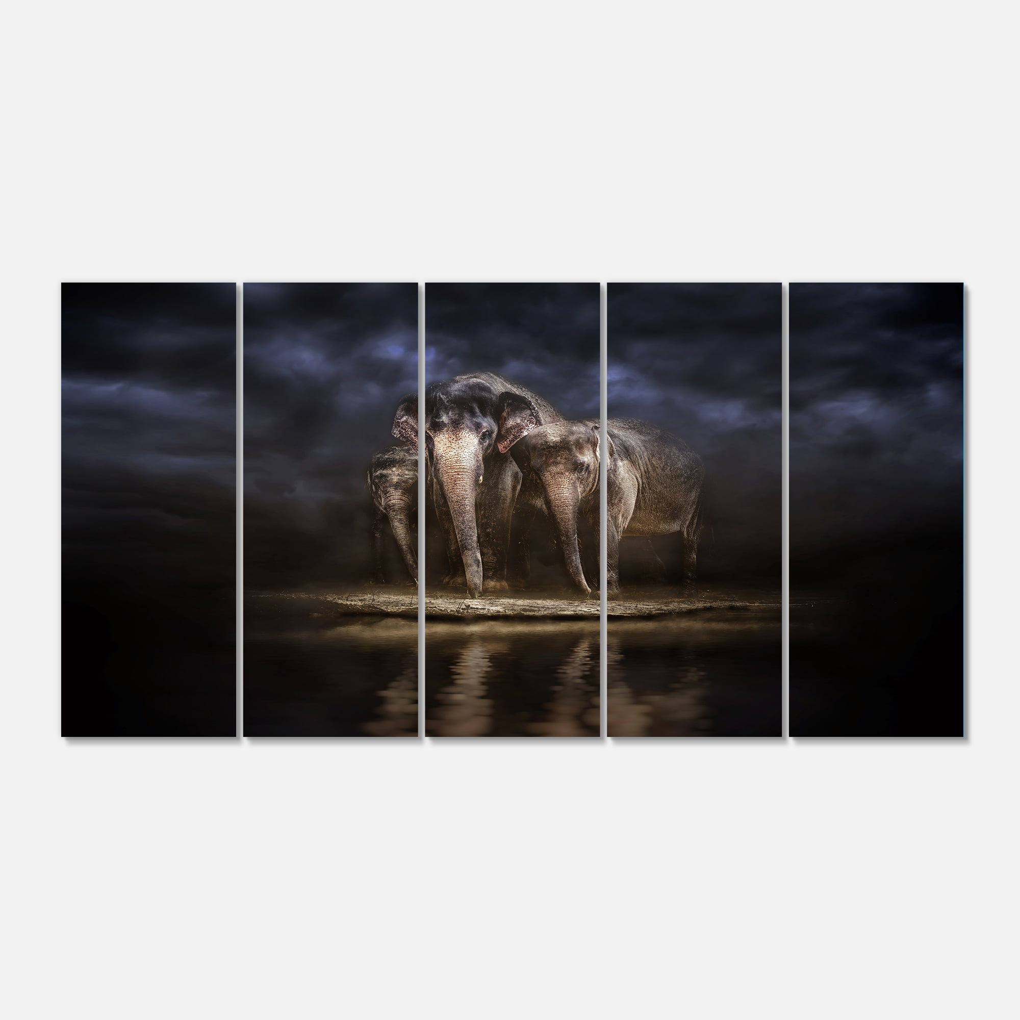 Designart 'Elephants Watering in the River ' Animal Canvas Wall Art