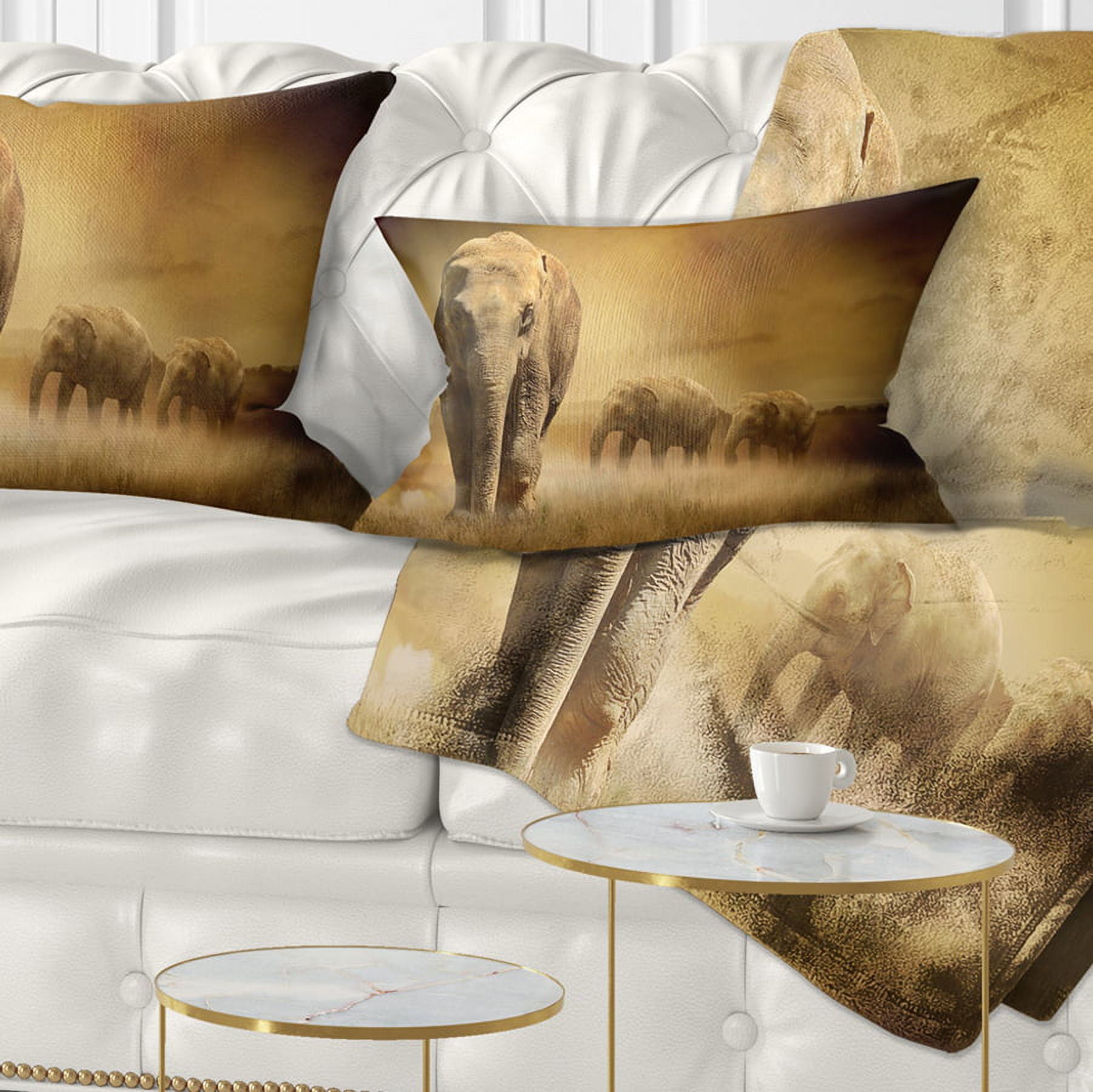 Designart Elephants at Sunset Animal Throw Pillow 12x20