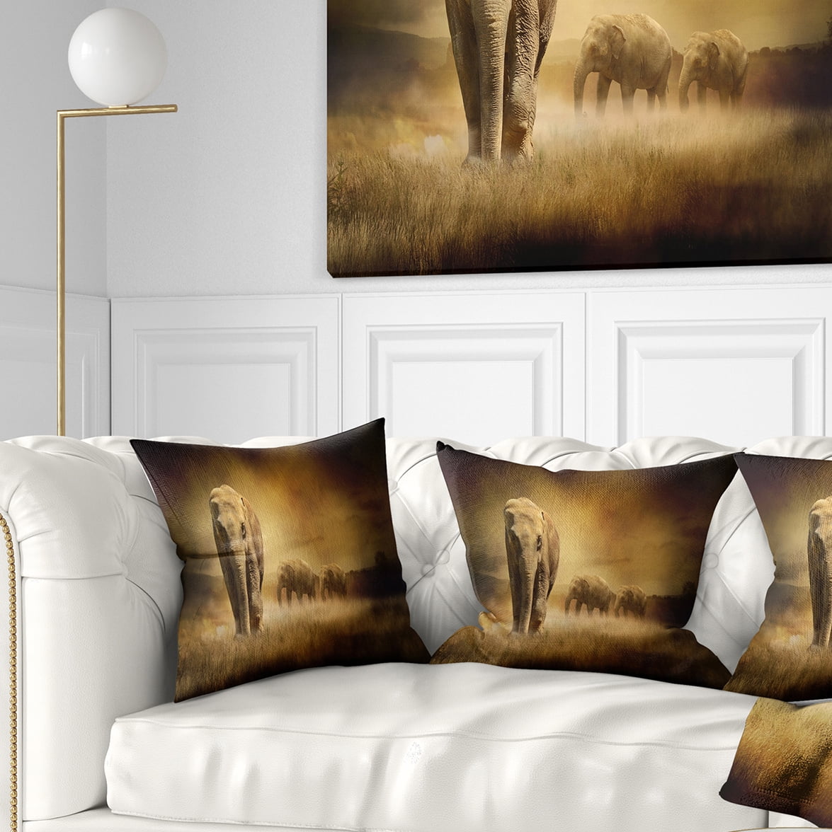 Designart Elephants at Sunset - Animal Throw Pillow - 16x16