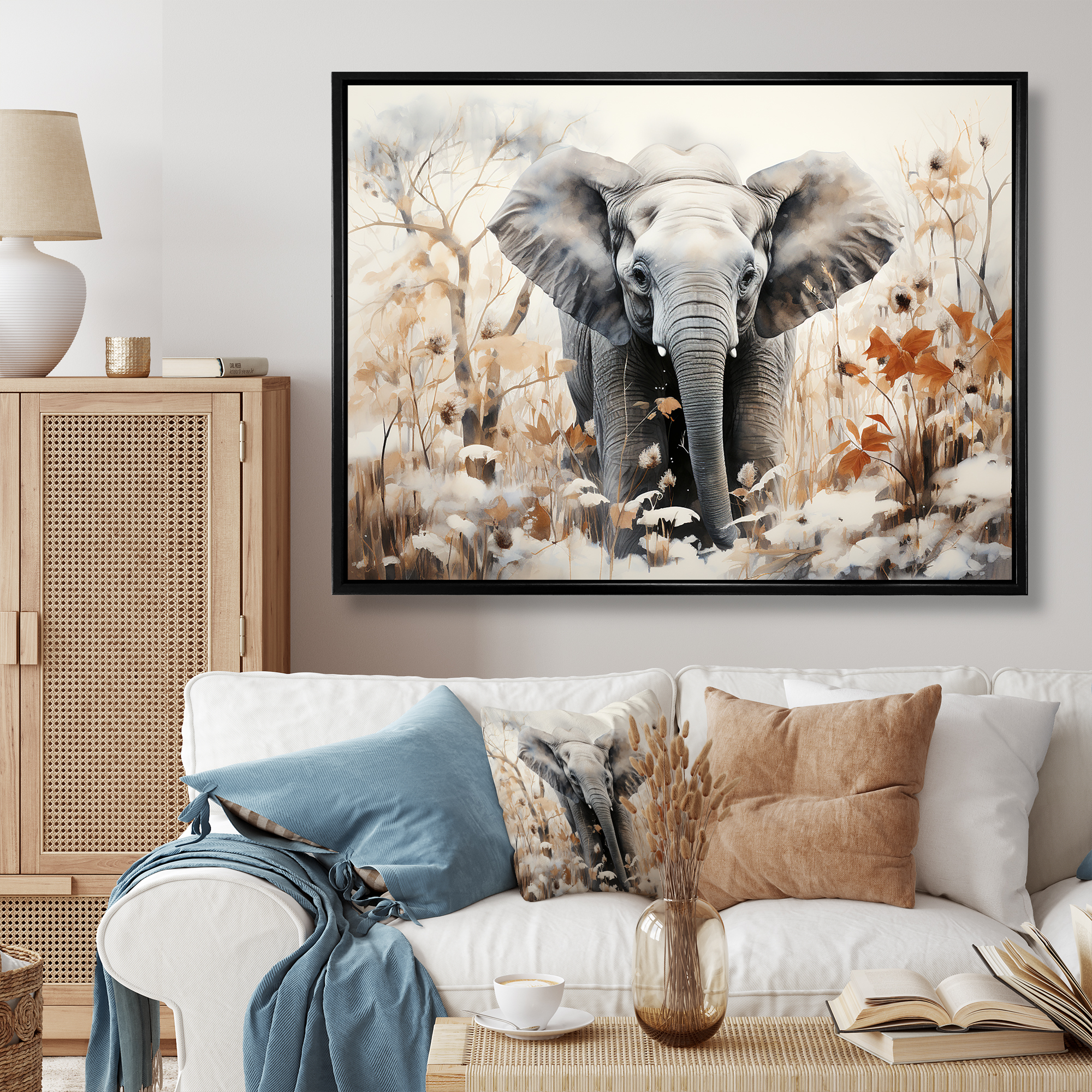 Designart "Elephants in Bamboo Wonderland" Animals Framed Wall Art