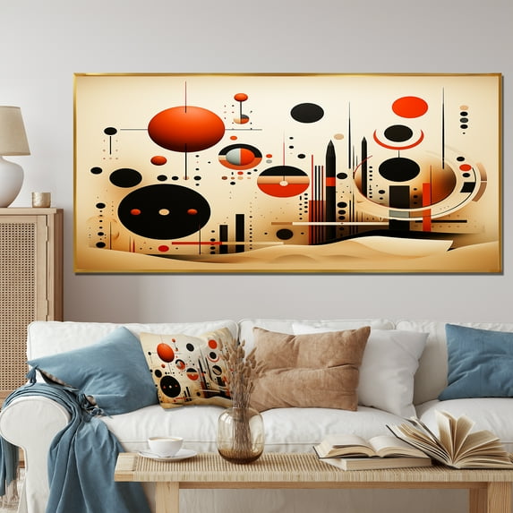 Designart "Ellipse Geometric Frequency Echoing Elegance III" Oversized Abstract Framed Wall Art - Modern Yellow Abstract Geometric Entryway Framed Wall Art