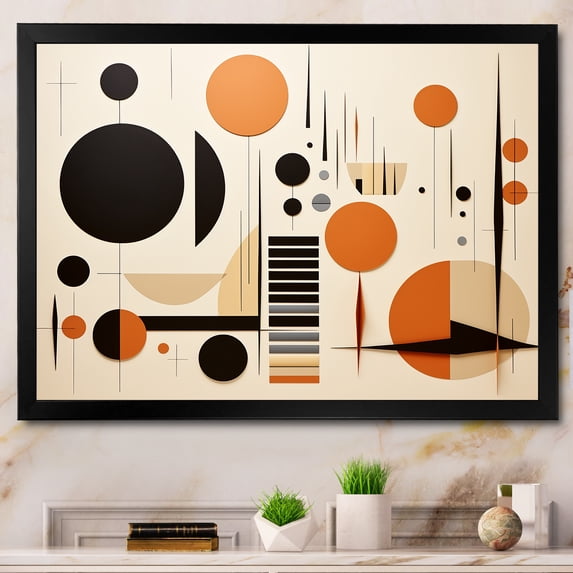 Designart "Ellipse Geometric Frequency Echoing Elegance IV" Abstract Framed Wall Art Decor - Modern Yellow Abstract Geometric Bedroom Framed Canvas Wall Art