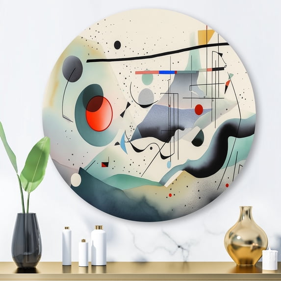 Designart "Embracing Art Grey and Green Tones II" Modern Geometric Metal Round Wall Art