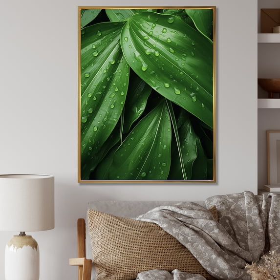 Designart "Embracing Exotic Palmscape In Emerald Hues II" Palms & Palm Trees Floater Framed Canvas Prints