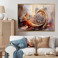 thumbnail image 1 of Designart "Embracing Harmony Tubas' Golden Arc II" Entertainment Framed Wall Art - Vintage Gold Music Entryway Framed Wall Art Print, 1 of 6