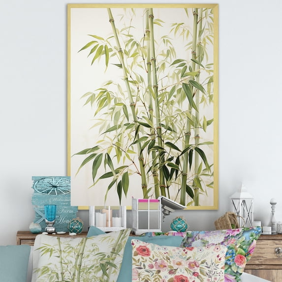 Designart "Embracing Muted Bamboo I" Bamboo Picture Framed Canvas Art Print