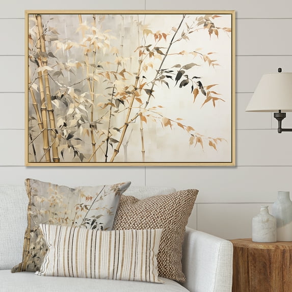 Designart "Embracing Muted Bamboo IV" Bamboo Floater Framed Wall Art Living Room