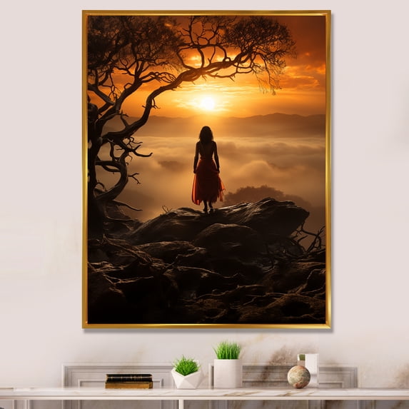 Designart "Embracing the Dawn Sunrise Beauty II" Portrait Floater Framed Canvas Art Print