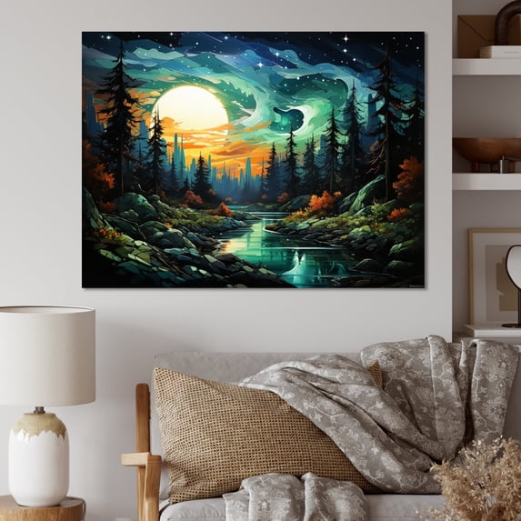 Designart "Emerald Embers of the Aurora Borealis II" Landscapes Wall Art Living Room
