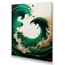 Designart Emerald Green And Gold Abstract Waves I Canvas Wall Art