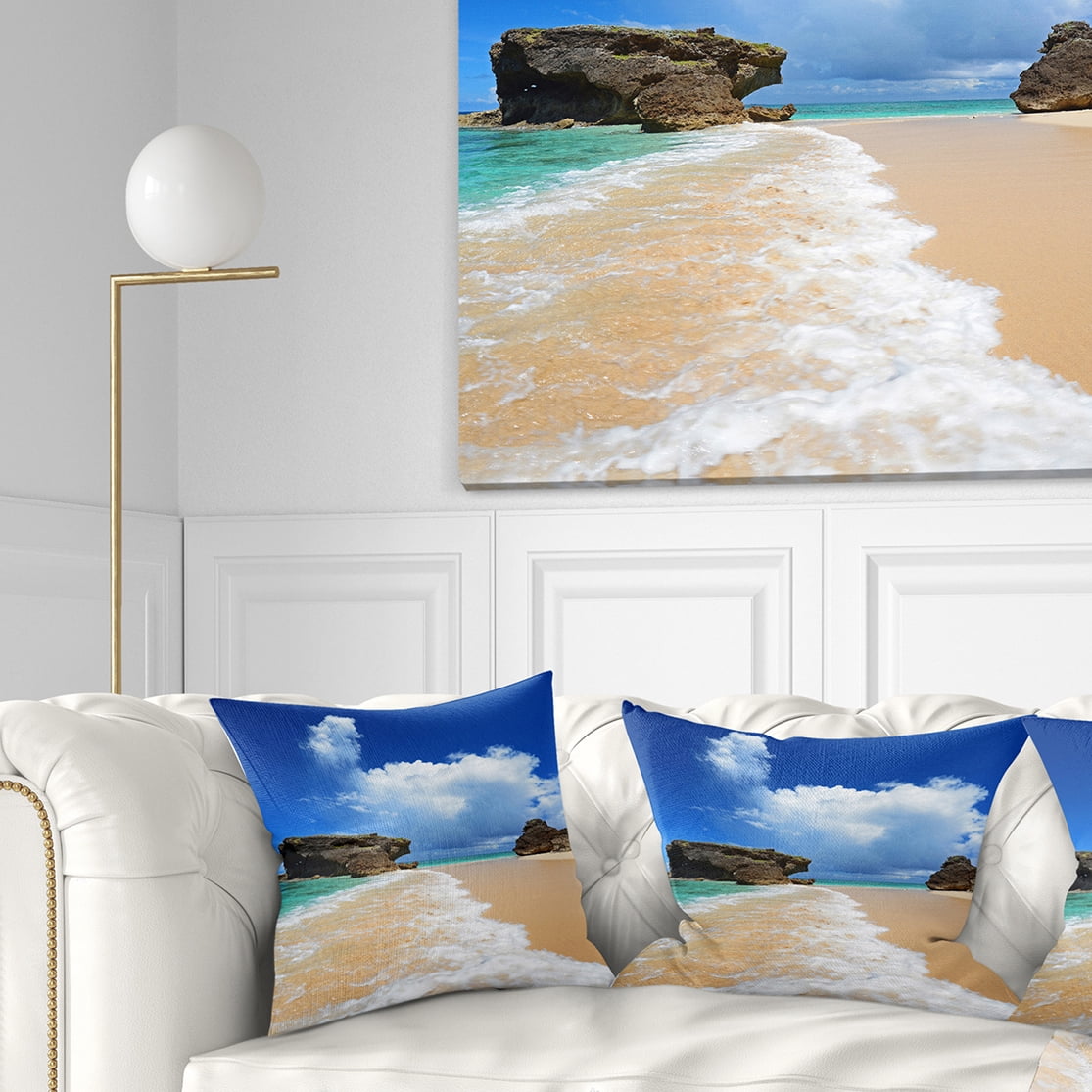 Designart Emerald Green of Okinawa - Beach Photography Throw Pillow - 18x18