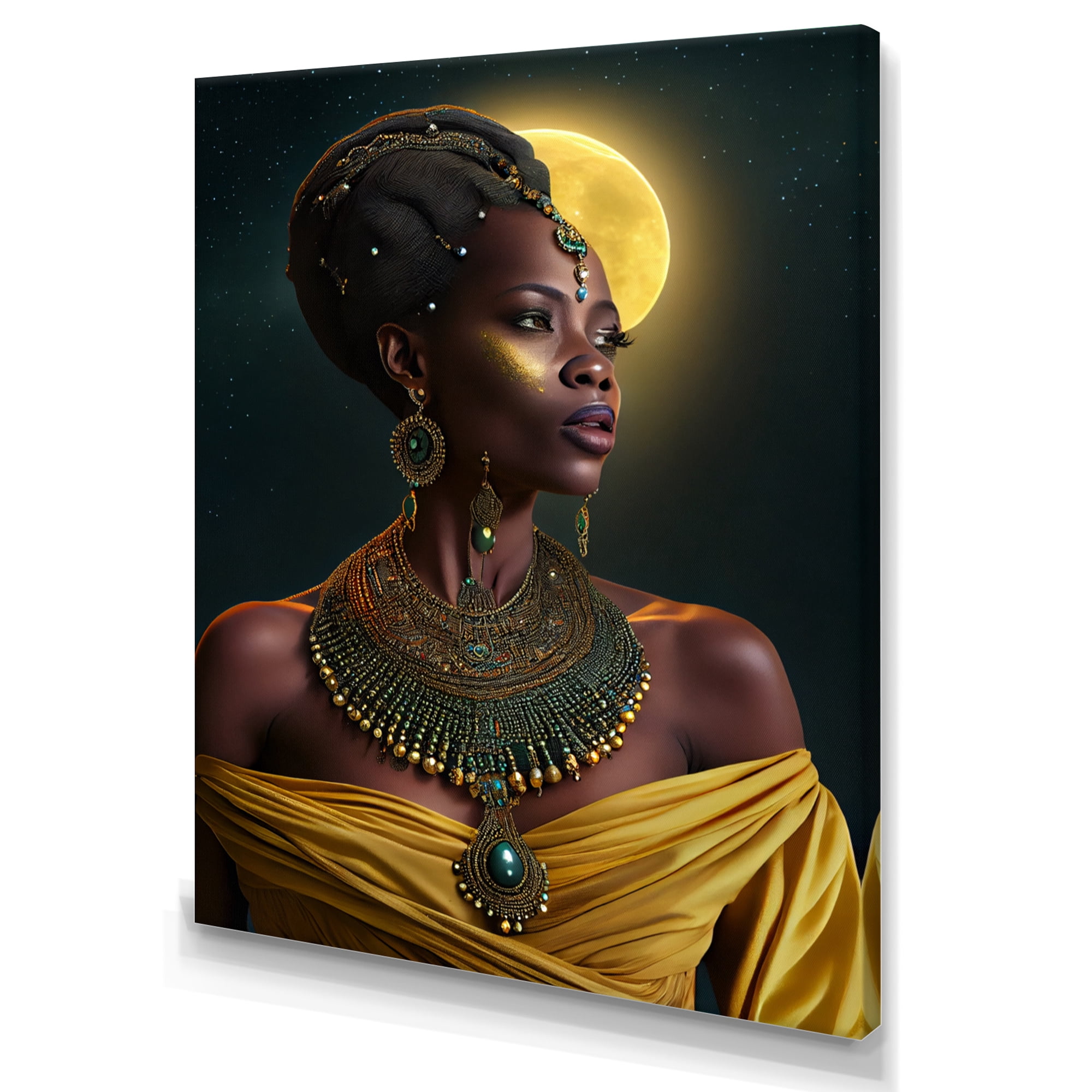 Designart Emerald Queen African Woman Under Moon I Canvas Wall Art