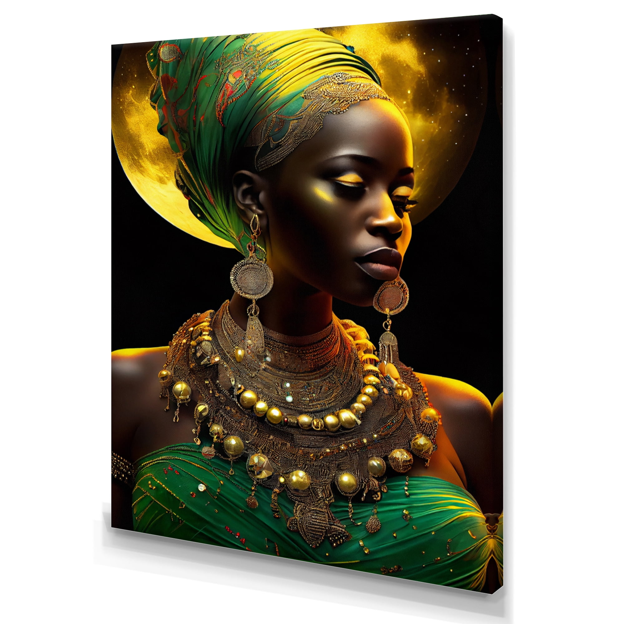 Designart Emerald Queen African Woman Under Moon III Canvas Wall Art