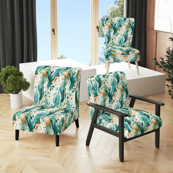 Designart "Emerald Rhapsody" Teal Abstract Upholstered Accent Chair - Modern Arm Chair For Bedroom
