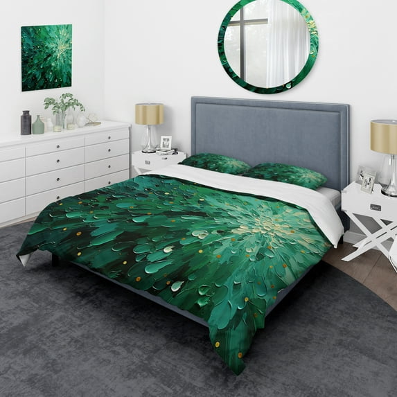 Designart "Emerald happiness II" Abstract Landscape Bedding Covert Set - Abstract Landscapes Green Landscapes Bed Set With 2 Shams