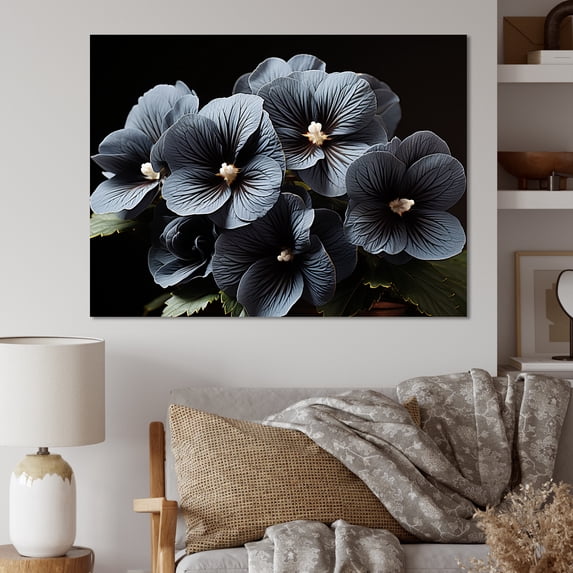 Designart "Emerging Black Pansies From The Shadows" Pansies Canvas Prints