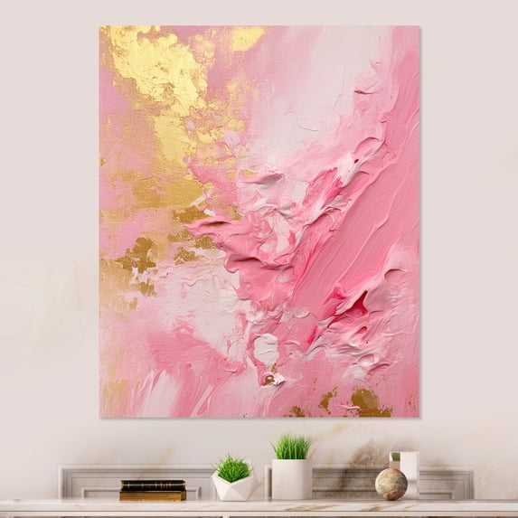 Designart "Emerging Energies in Pink and Gold III" Abstract Shapes Metal Art Print