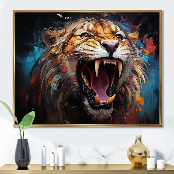 Designart "Emotions In The Roaring Of Lions" Animals Lion Floater Framed Canvas Prints