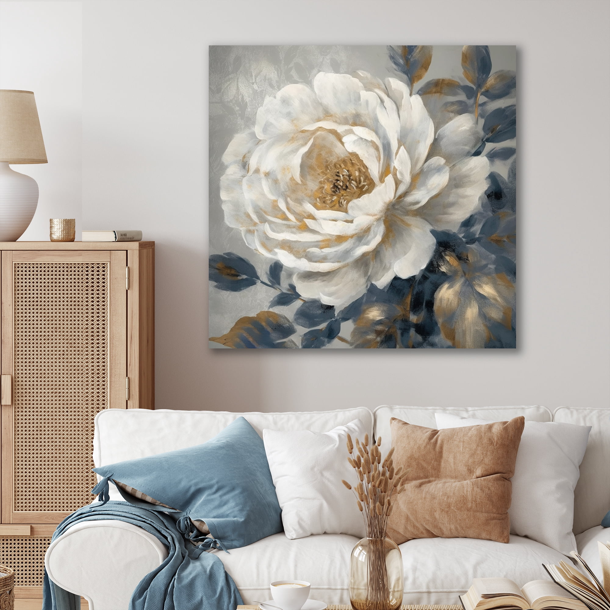 Designart "Emotions Of Peony Flower White & Blue II" Floral Peony Metal ...