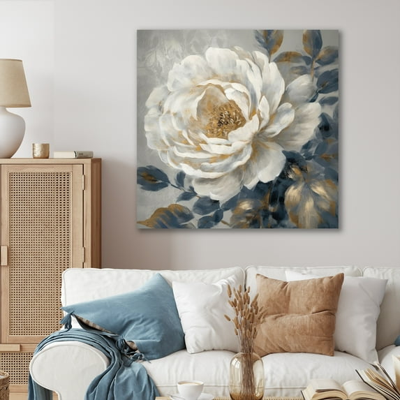 Designart "Emotions Of White Blue Peony Flower II" Floral Peony Canvas Wall Art