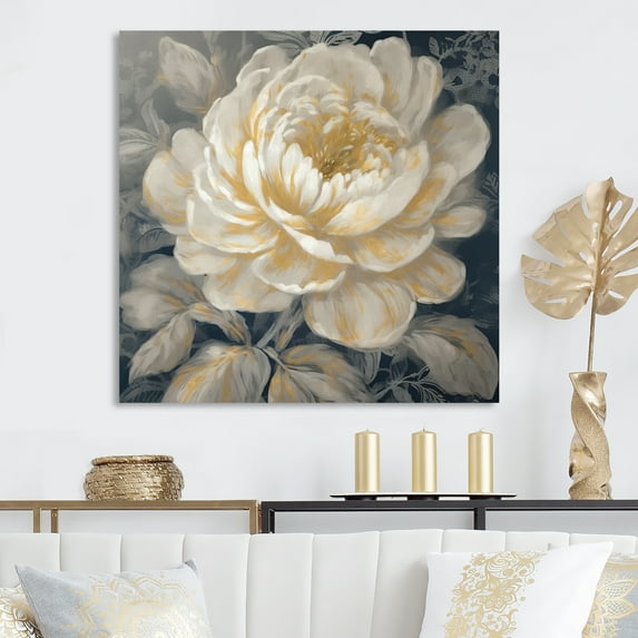 Designart "Emotions Of White Gold Peony Flower III" Floral Peony Canvas Print