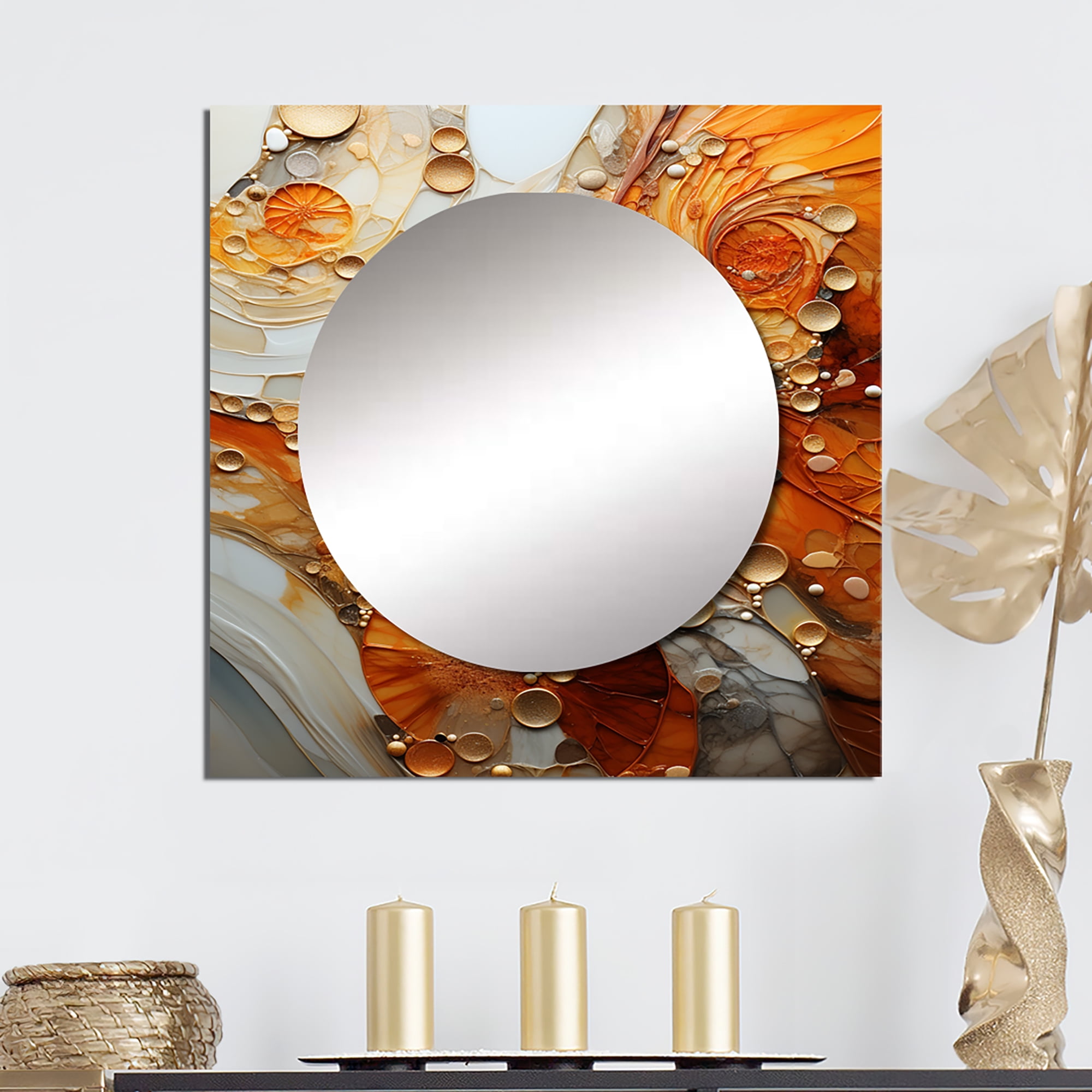 Designart "Encaustic VORTEXs I" Abstract Orange Large Square Mirror